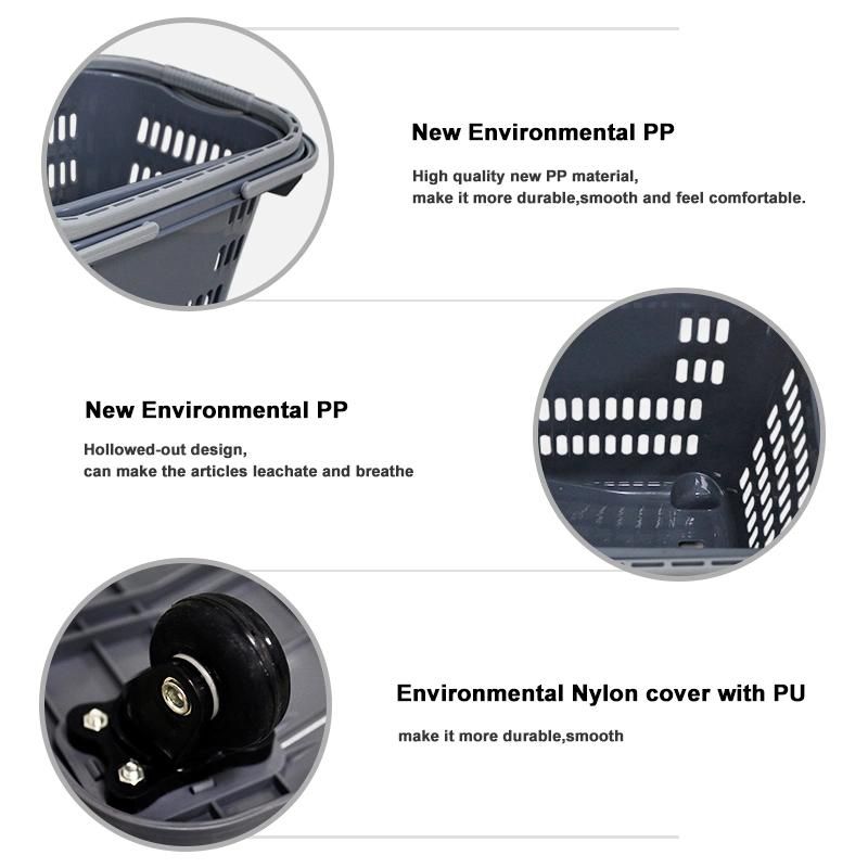 33L New Environmental PP Plastic Basket with 4 Wheels with Handles