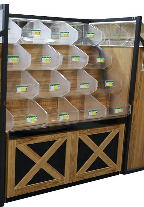 Supermarket Wooden Shelves for Bulk Food Bin Wooden Display Rack