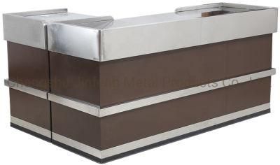 Supermarket Cashier Desk Metal Checkout Counter with Stainless Steel Protection
