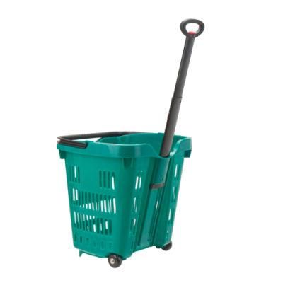 50L Plastic Basket with 2 Wheels for Supermarket Stores