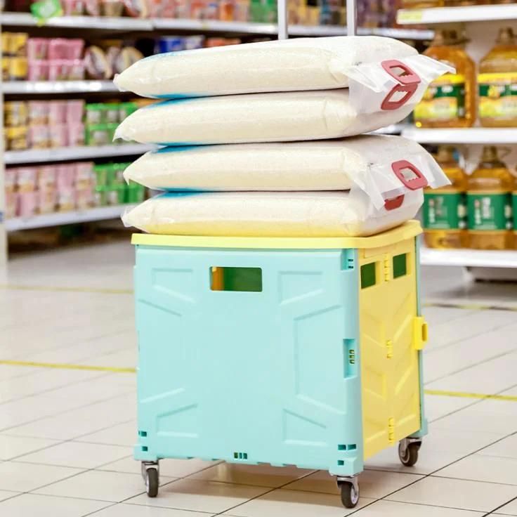 Factory High Quality 4 Wheels Plastic Grocery Folding Shopping Utility Cart with Lid