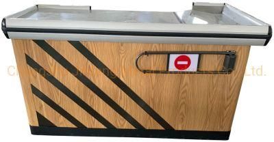 Supermarket Checkout Counter Wood Grain Metal Money Counter