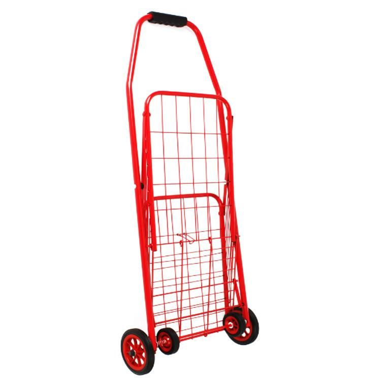 21L/40L Metal Foldable Portable Supermarket Wheel Barrow Shopping Cart Four Wheels Shopping Trolley in Multi Color