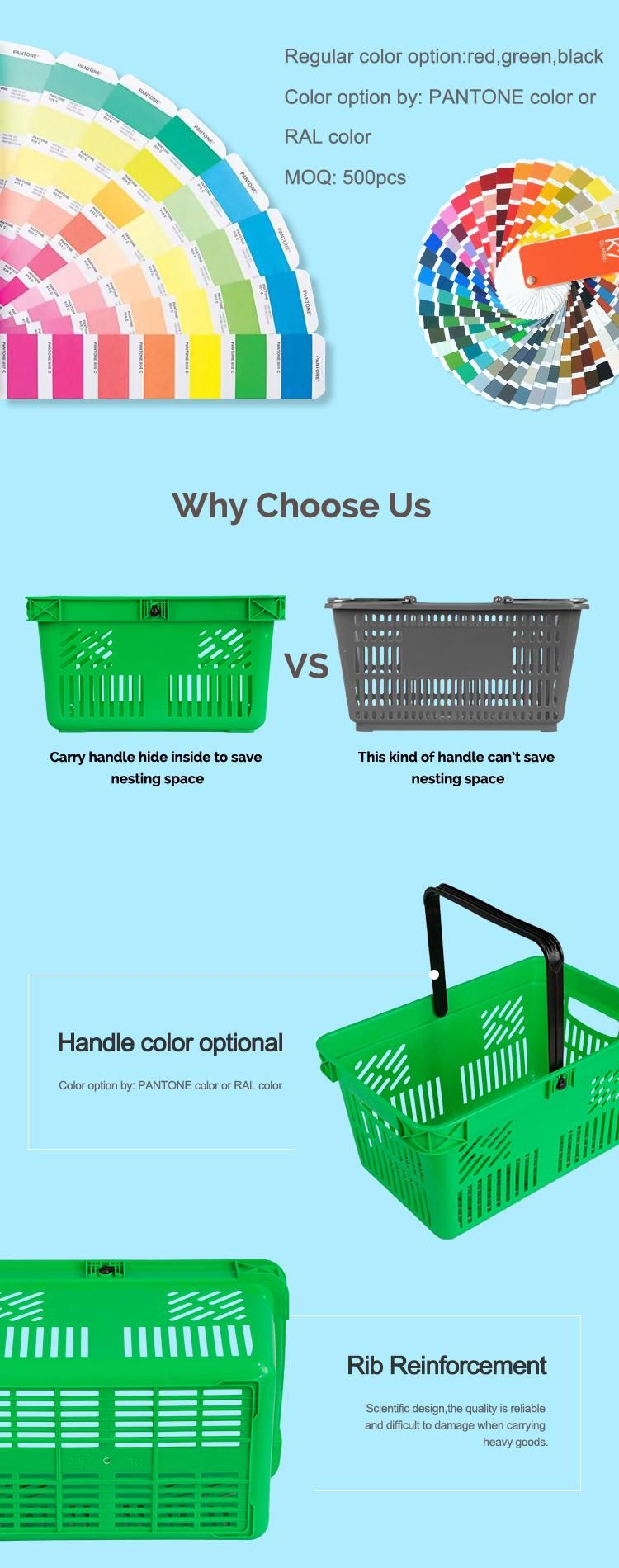 Single Handle Plastic Shopping Basket with Logo Customization