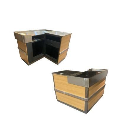 Retail Store Checkout Counter Supermarket Metal Money Counter with Wood