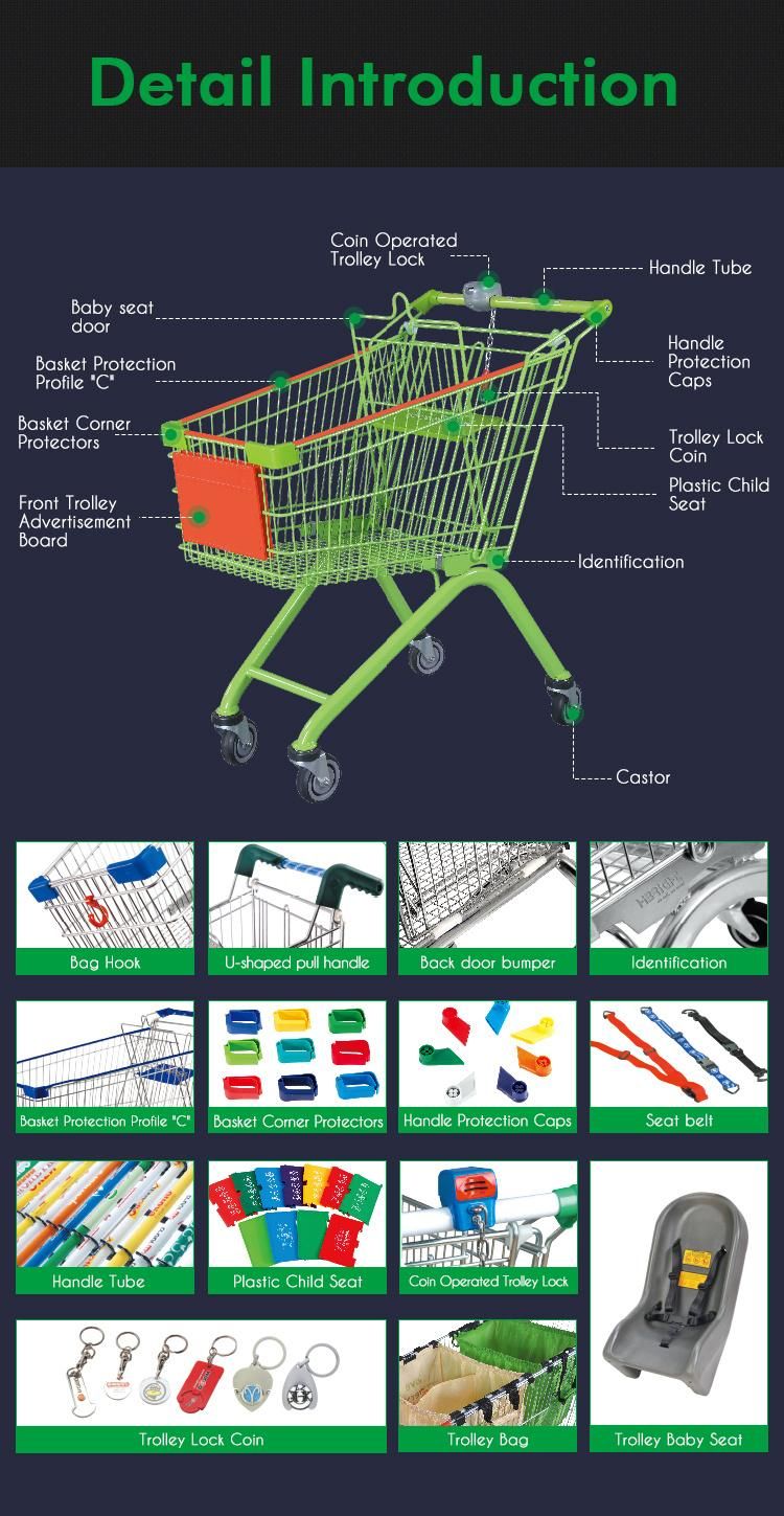 160 Litre Shopping Trolley with Anti-Theft Platform and Baby-Seat Metal Shopping Trolley