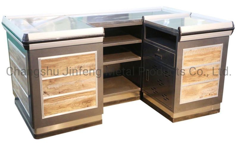 Supermarket Convenience Store Metal Cash Counter with Wood