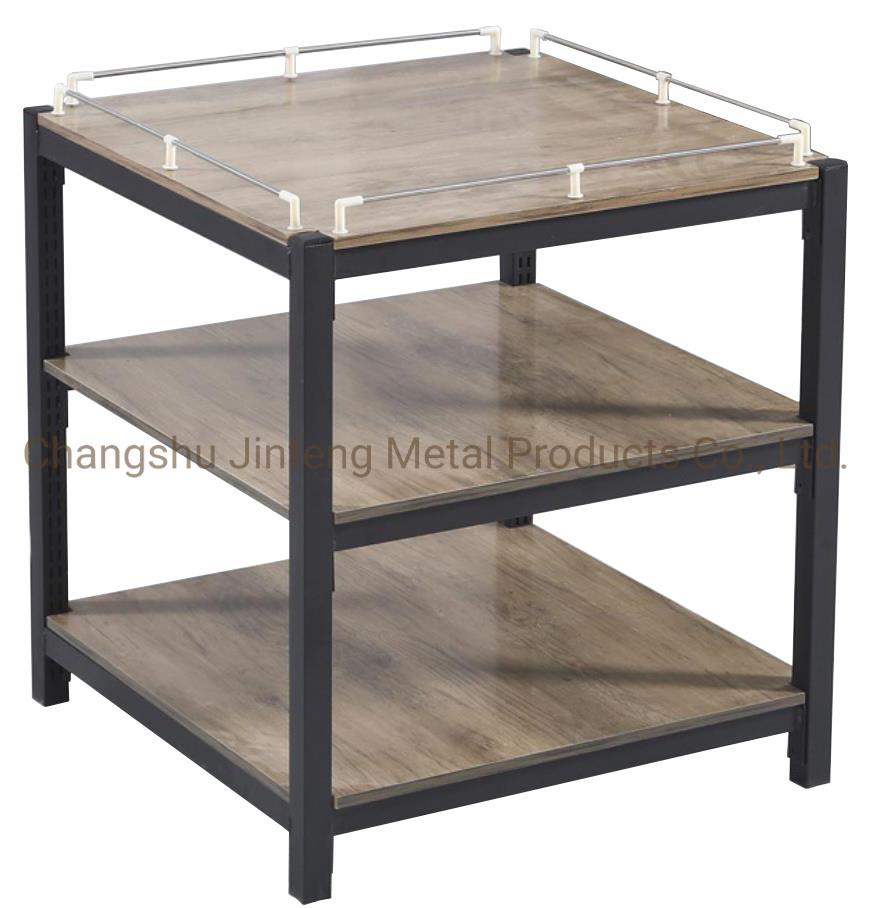 Supermarket Milk Steel-Wooden Shelf Convenience Store Beverage Display Stand