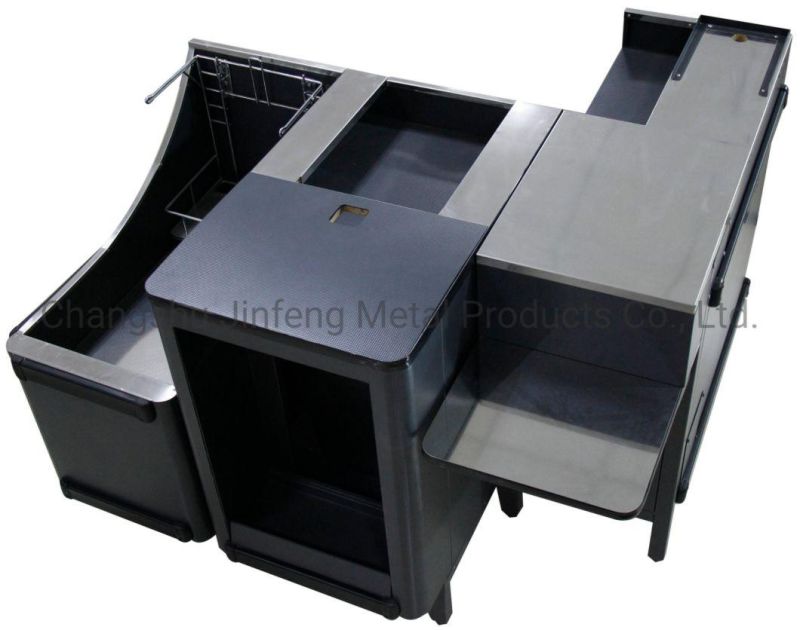 Supermarket Three Parts Metal Counter Checkout Counter with Stainless Steel Top Cover