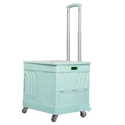 China Factory Rolling Storage Cart Foldable Multi Purpose Shopping Trolley Basket Plastic Cart