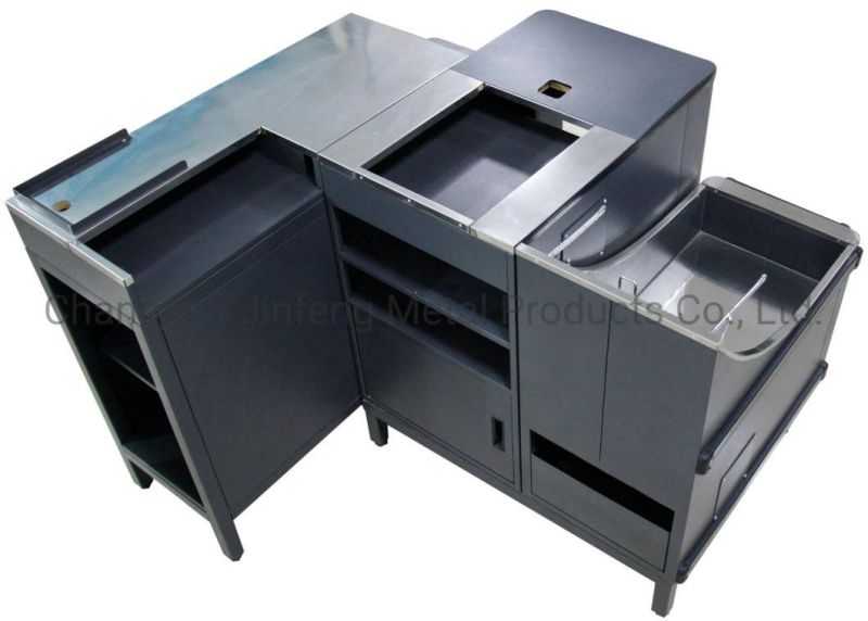 Supermarket Three Parts Metal Counter Checkout Counter with Stainless Steel Top Cover