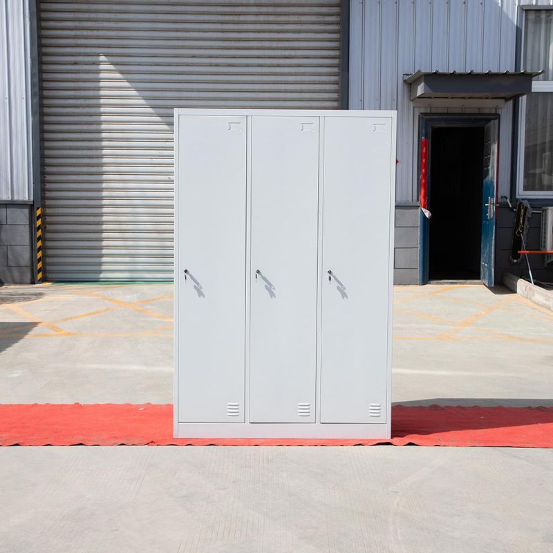 Popular Metal 3 Door Clothes Locker Cabinet Compartment Industrial Mini Steel Storage Box Locker