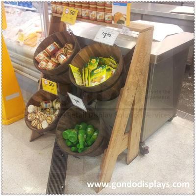 Wood Shopping Mall Stores Pop up Candy Cookie Snack Floor Display Supermarket Food Stand