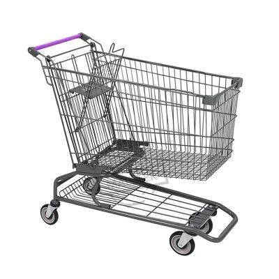 Powder Coated Steel American Hand Push Shopping Trolley for Hypermarket