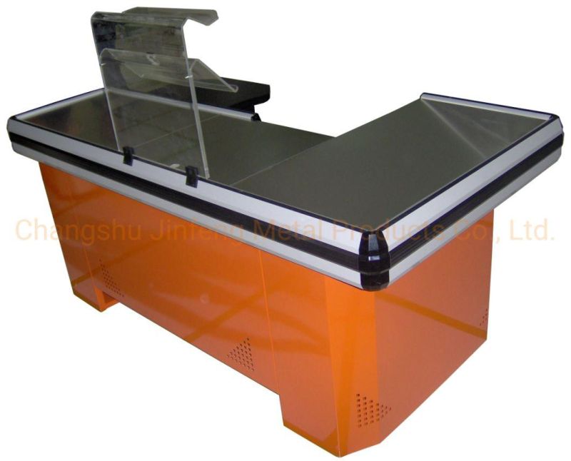 Shop Checkout Counter Supermarket Metal Cashier Desk Jf-Cc-110