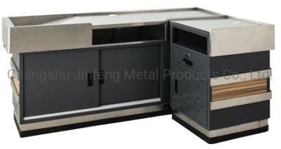 Customized Supermarket Checkout Counter Cashier Table with Stainless Steel Protection