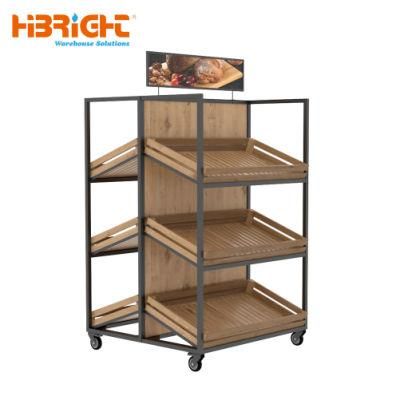 High End Wood Moveable Supermarket Bread Display Rack