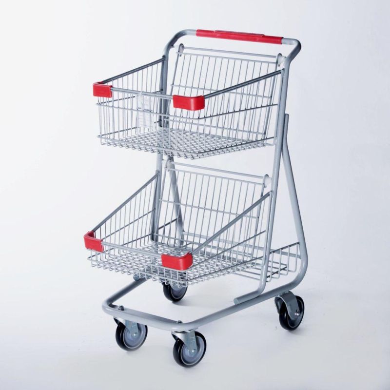 Supermarket Shopping Cart European Style Double Basket Trolley