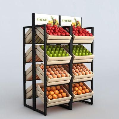 2022 New Design Vegetable and Fruit Rack Wood and Steel Shelf