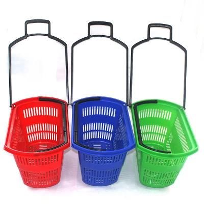 Plastic Supermarket Rolling Shopping Basket with Four Wheels Zc-9