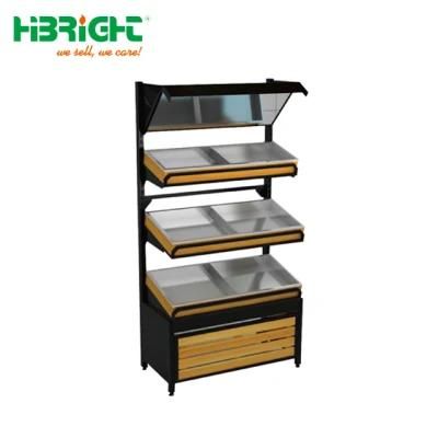 Single Side 3 Layer Supermarket Vegetable Fruit Rack with Mirror