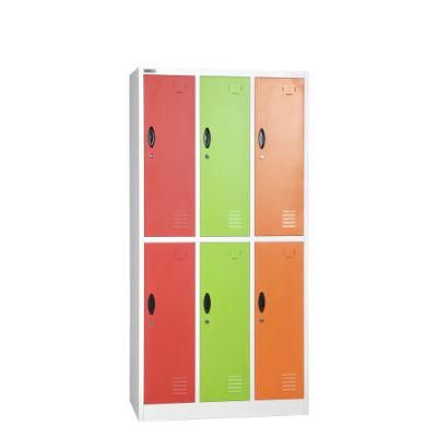 Red Powder Painting Vertical 6 Door Metal Wardrobe Office Metal Wardrobe Steel Locker Price