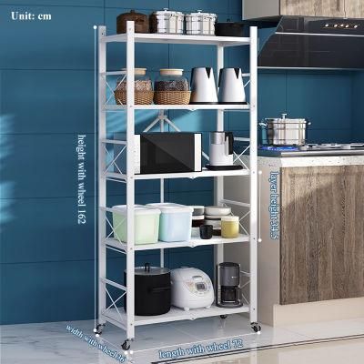 Steel Folding Removable 4 Tier Storage Rack Shelf Metal Foldable Shelves for Kitchen