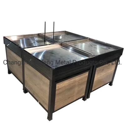 Customized Supermarket and Shippong Mall Metal Rack Display Stand with Wood for Fruit and Vegetable