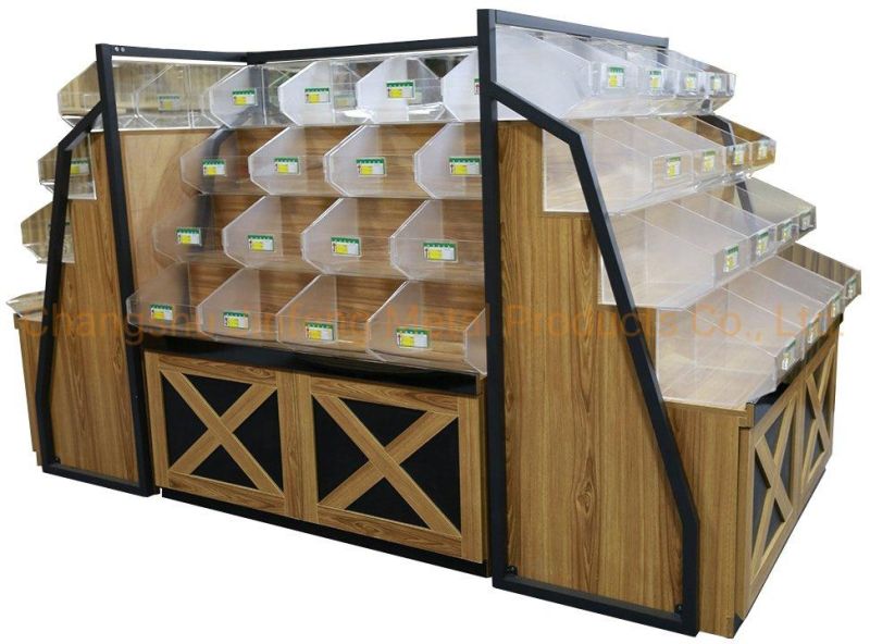 Supermarket Wooden Shelves for Bulk Food Bin Wooden Display Rack