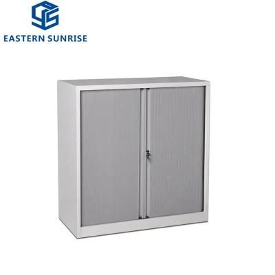 Two Tambour Rolling Shutter Door Office Lockable Metal Storage Cabinet