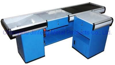 Supermarket Checkout Counter Electric Cashier Table with Conveyor Belt Jf-Cc-017