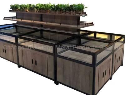 Supermarket Display Shelve Rice Grain Heavy Duty Wooden Display Rack