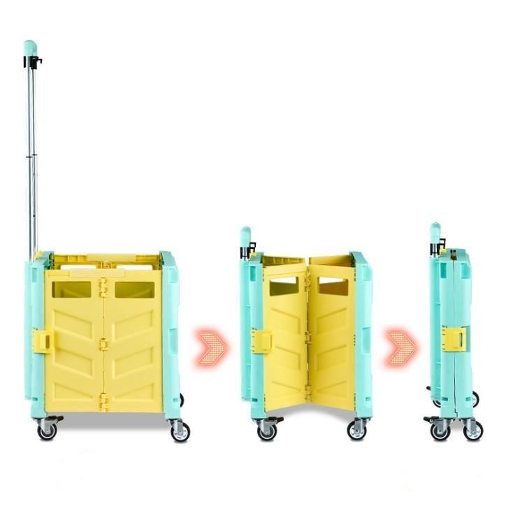 Factory High Quality 4 Wheels Plastic Grocery Folding Shopping Utility Cart with Lid