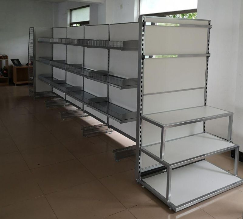 Display Supermarket Gondola Shelving with MDF Back Panel