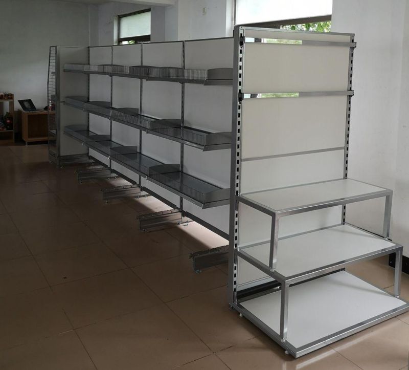 Display Supermarket Gondola Shelving with MDF Back Panel