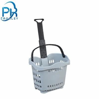 Wholesale Supermarket Portable Plastic Shopping Rolling Basket with Wheels