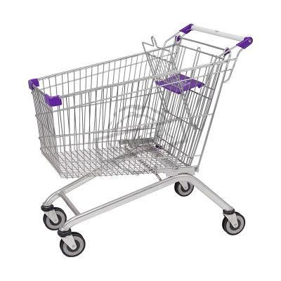210L European Wire Metal Supermarket Shopping Trolley with Baby Seat