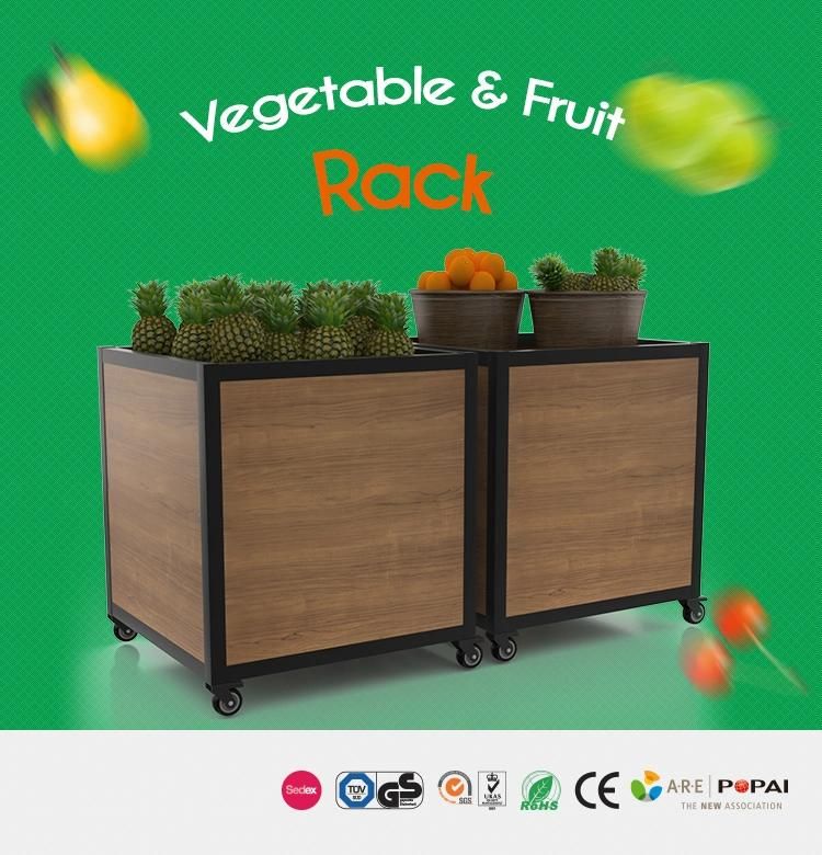 Promotion Wooden Vegetable Display Table with Wheels