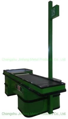 Supermarket Electrical Cashier Desk Checkout Counter with Conveyor Belt and Light Box