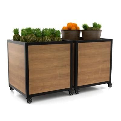 Promotion Wooden Vegetable Display Table with Wheels