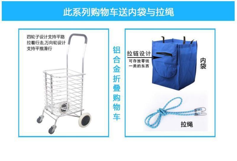 Foldable Aluminium Alloy Trolley Supermarket Hand Pull Collapsible Shopping Carts Bag with Wheels